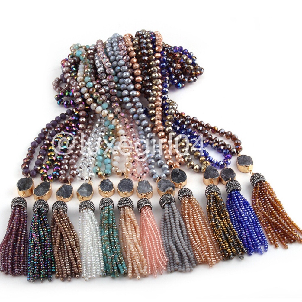 GORGEOUS Boho Long Druzy Crystal Tassel Necklaces!